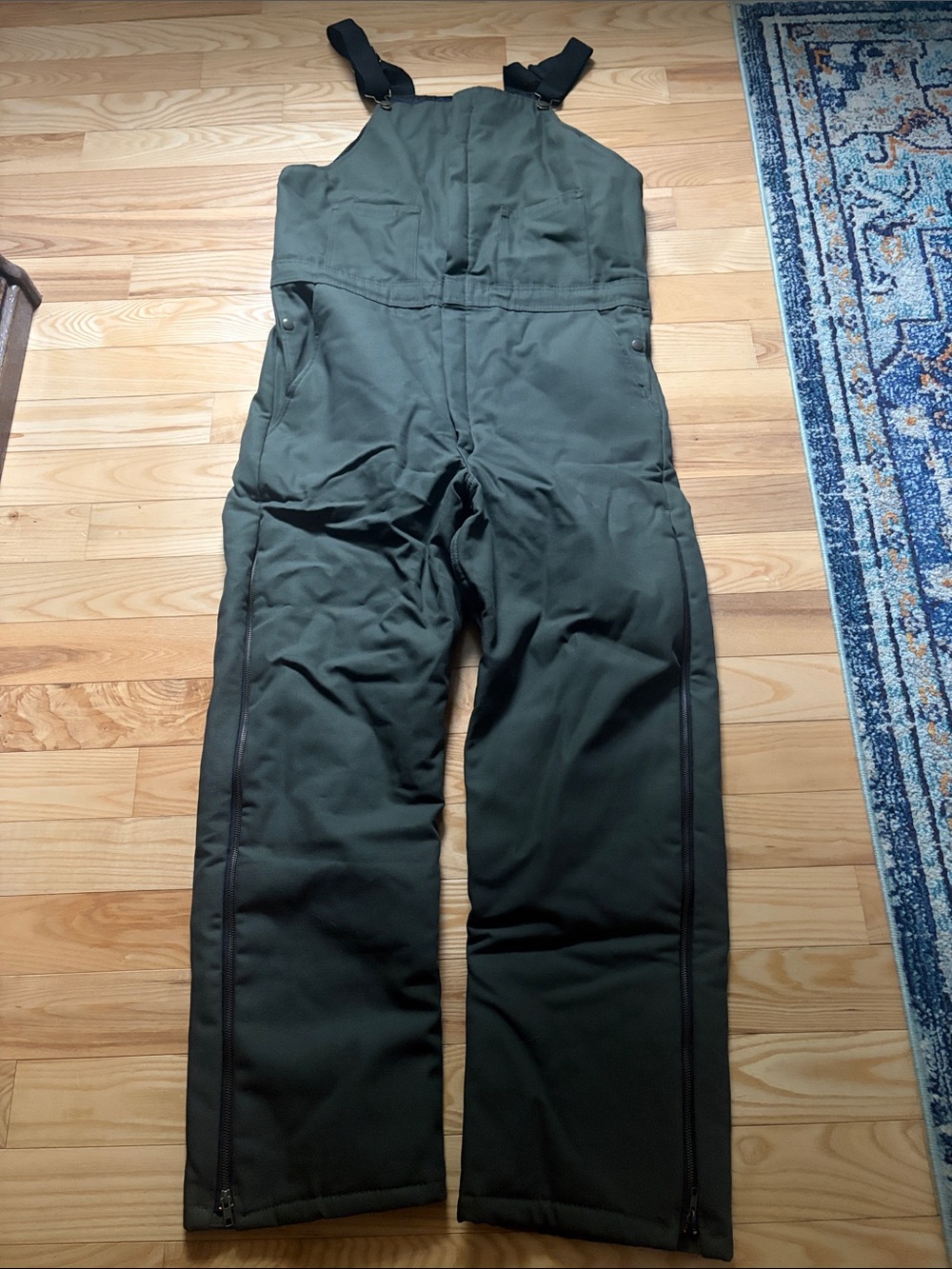 Olive Green Insulated Snow Bib Overalls sz L